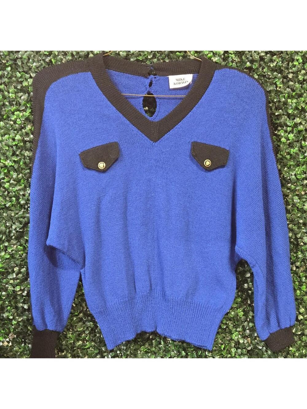 Women's Black and Blue 80s retro sweater maximalist grandma